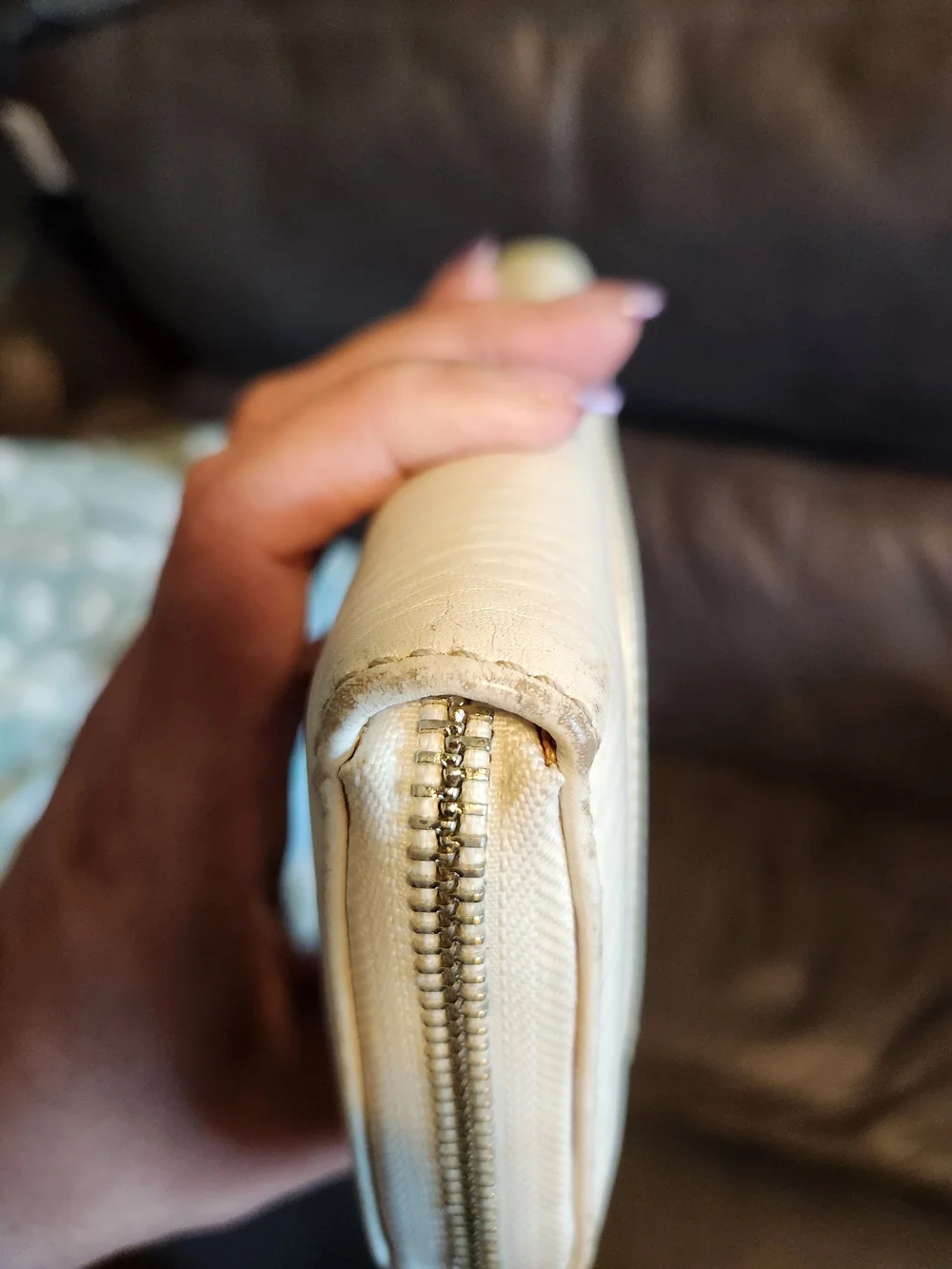 Coach Chelsea Pebbled Leather Accordion Zip-Around Wallet in Cream